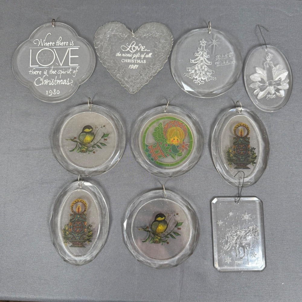Vintage Christmas Ornaments Lot 10 Clear Acrylic Inspirational Festive Designs - Picture 1 of 5